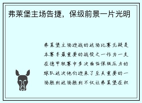 弗莱堡主场告捷，保级前景一片光明